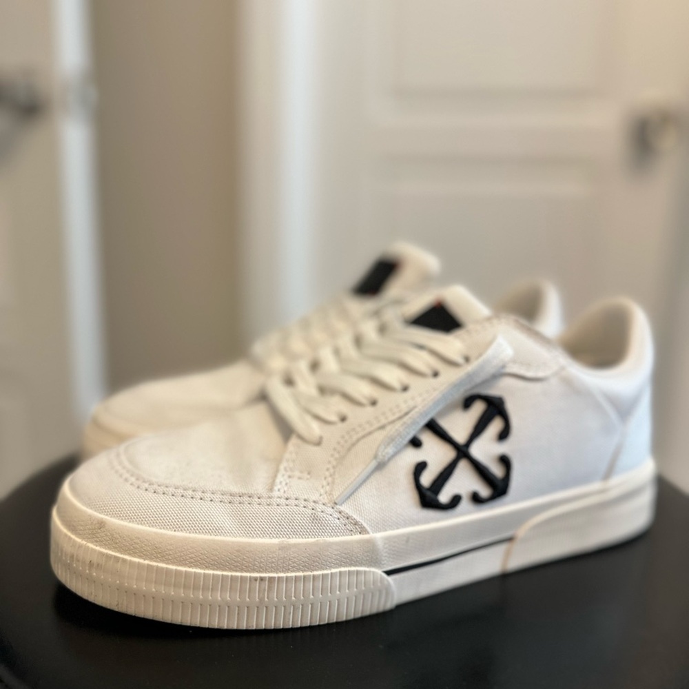 Off-White White Canvas Sneakers with Black Arrow Logo